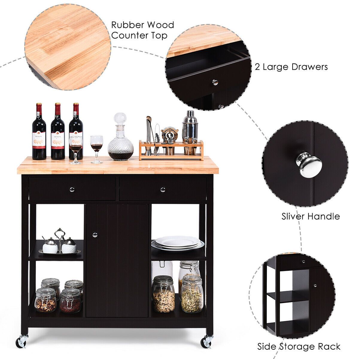 Kitchen Island Trolley with Drawers and Shelves